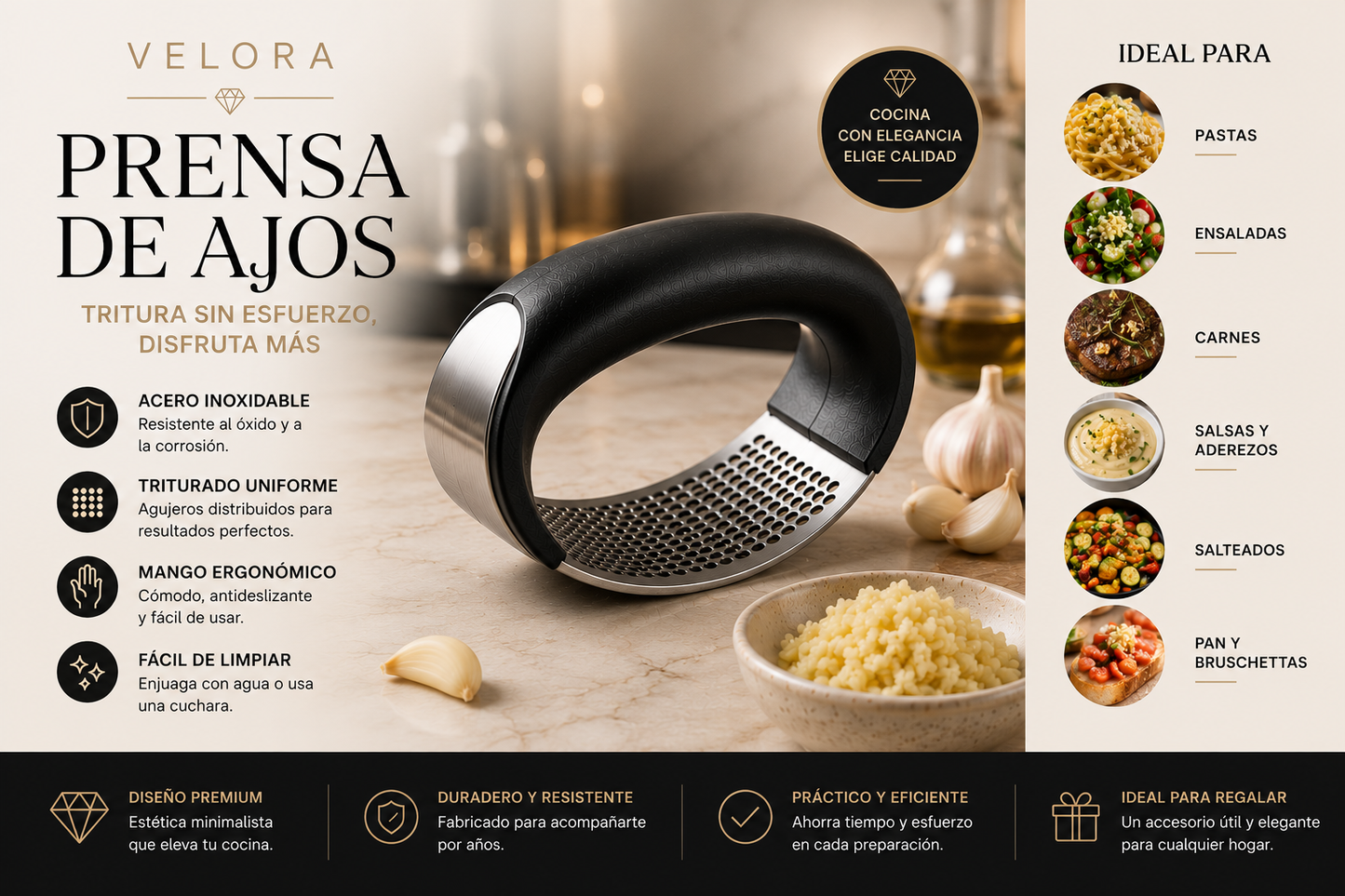 Prensa Ajos Acero Inoxidable