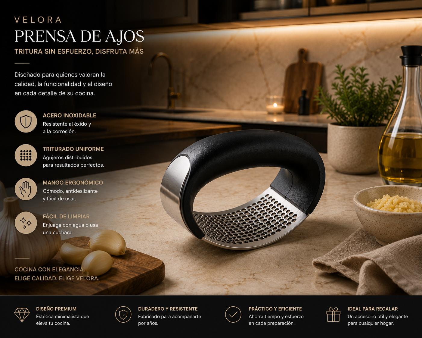 Prensa Ajos Acero Inoxidable