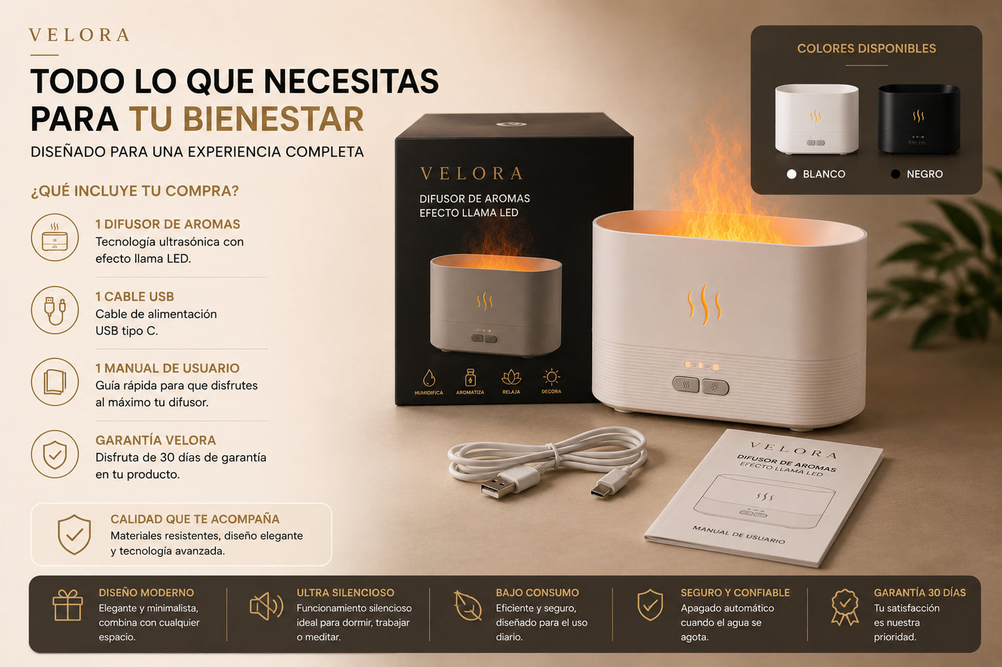 Difusor de Aceites Esenciales LED Humidificador