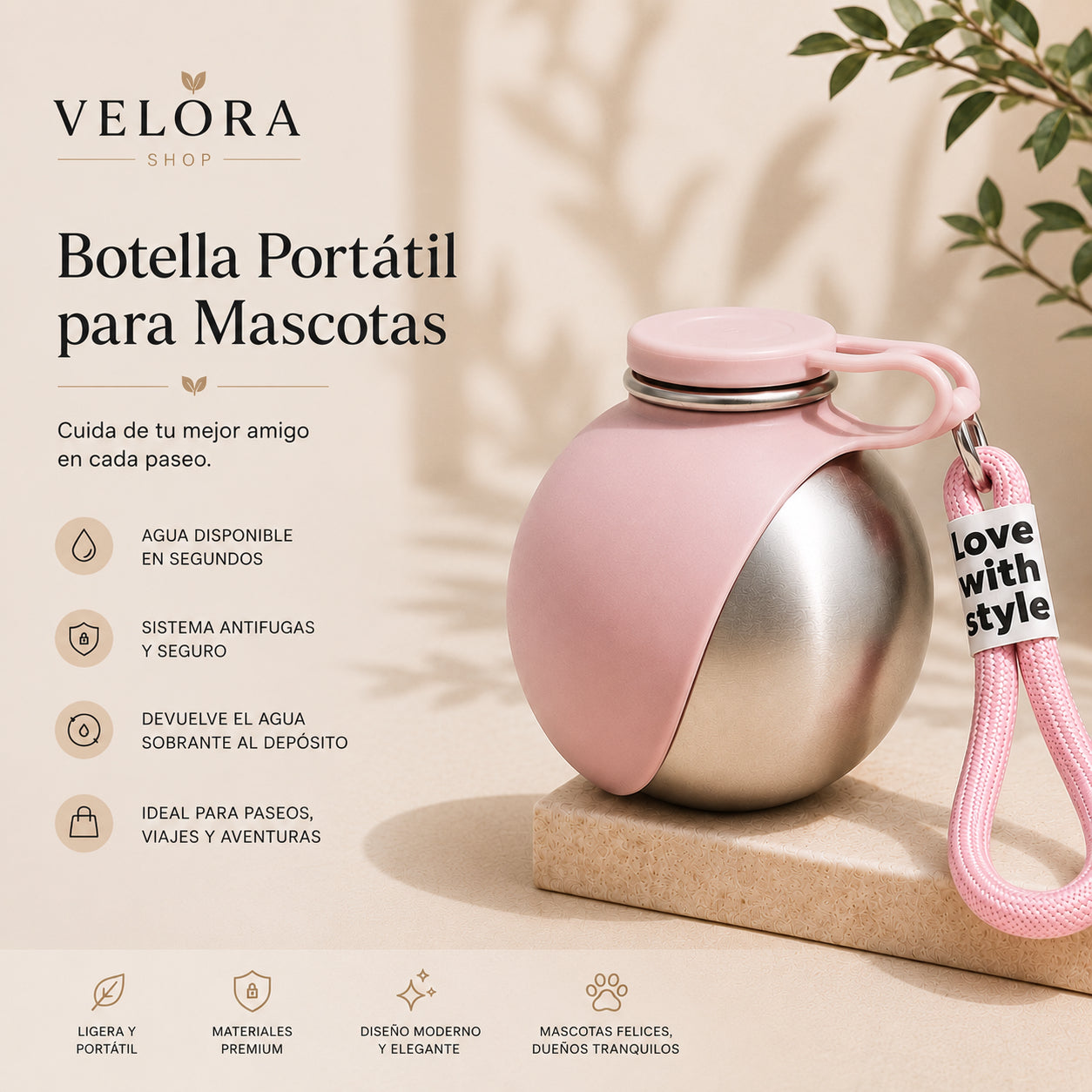 Botella portatil Antifugas para Paseos con tu Mascota | Agua Siempre Disponible