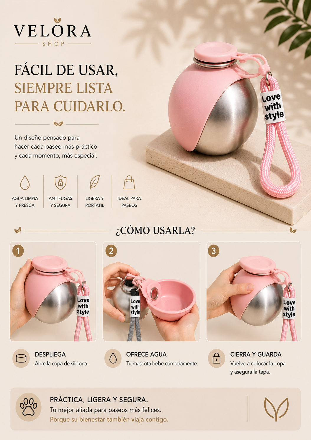 Botella portatil Antifugas para Paseos con tu Mascota | Agua Siempre Disponible
