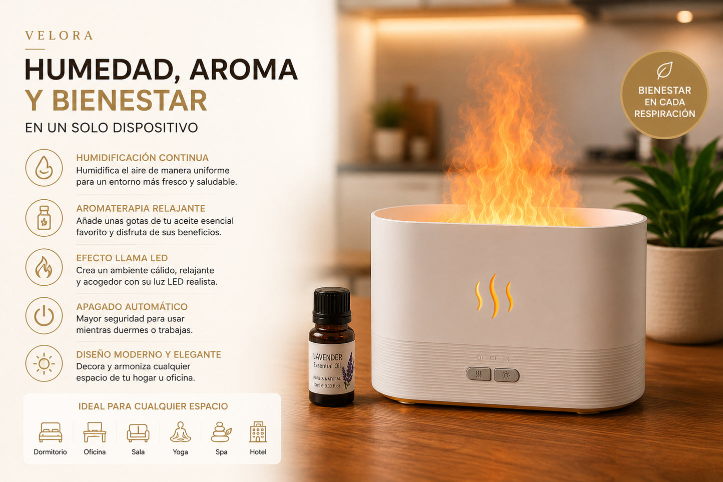 Difusor de Aceites Esenciales LED Humidificador