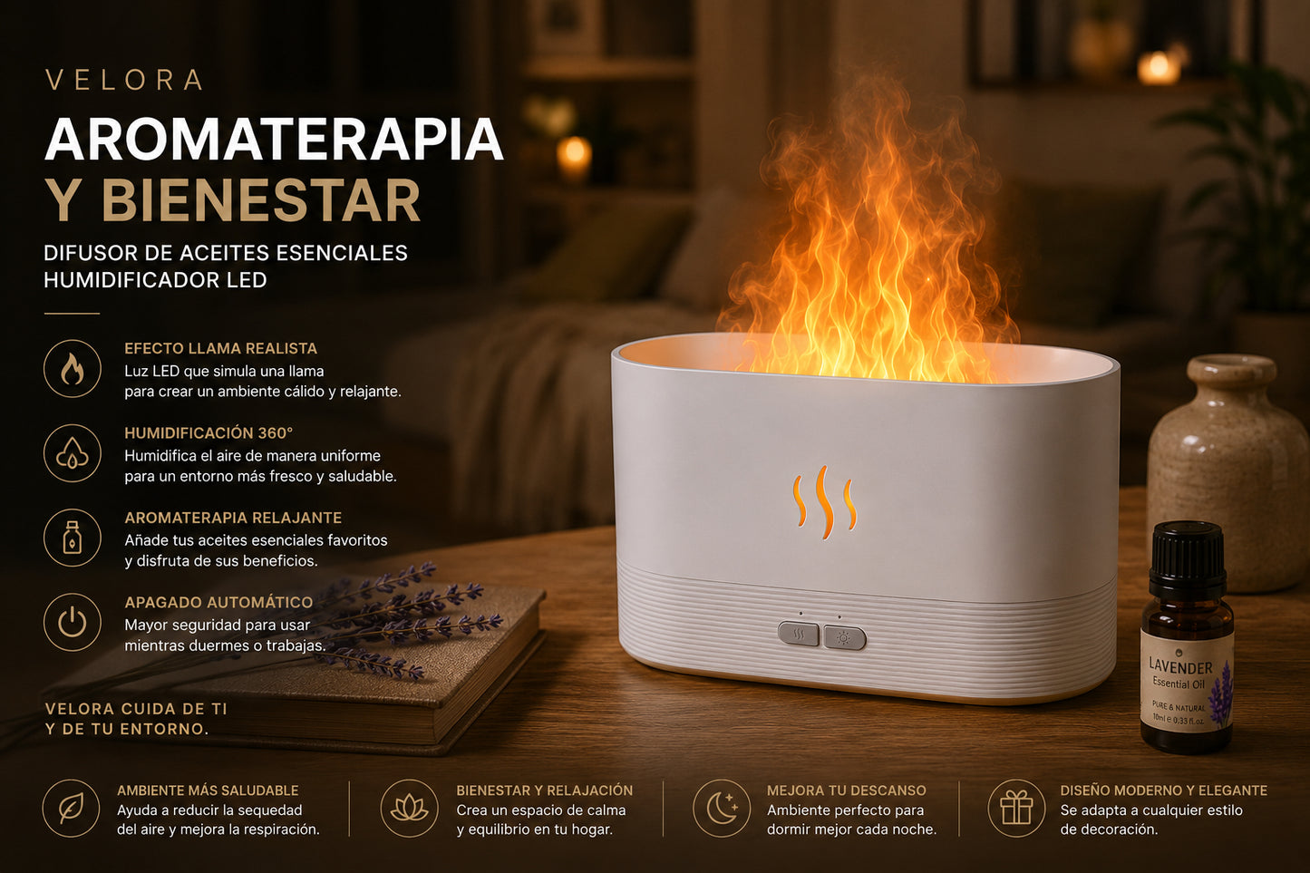 Difusor de Aceites Esenciales LED Humidificador