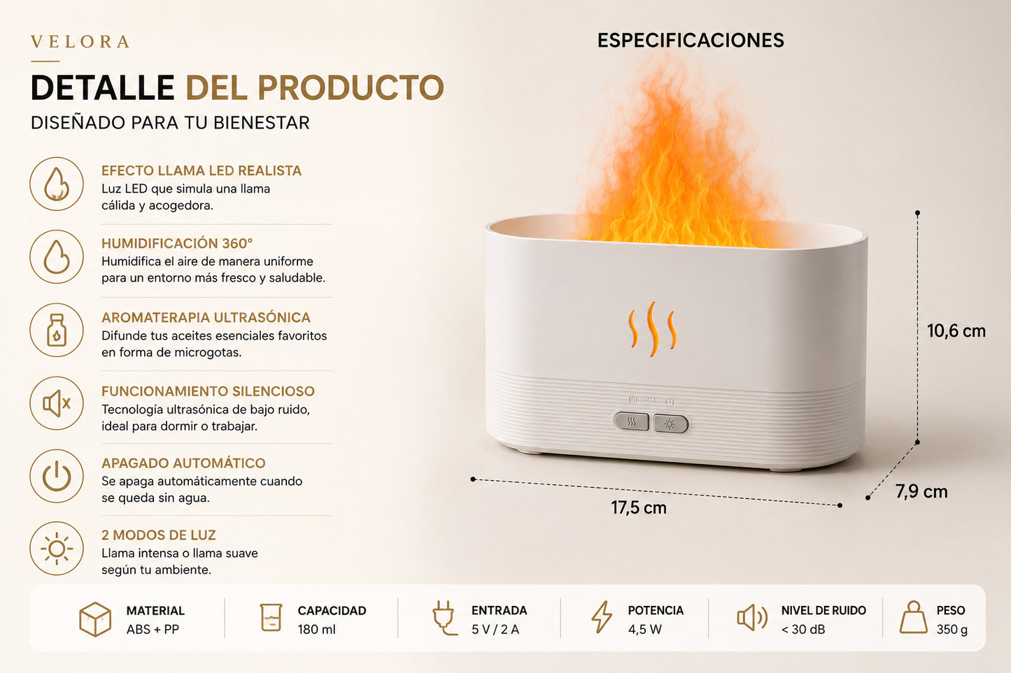 Difusor de Aceites Esenciales LED Humidificador
