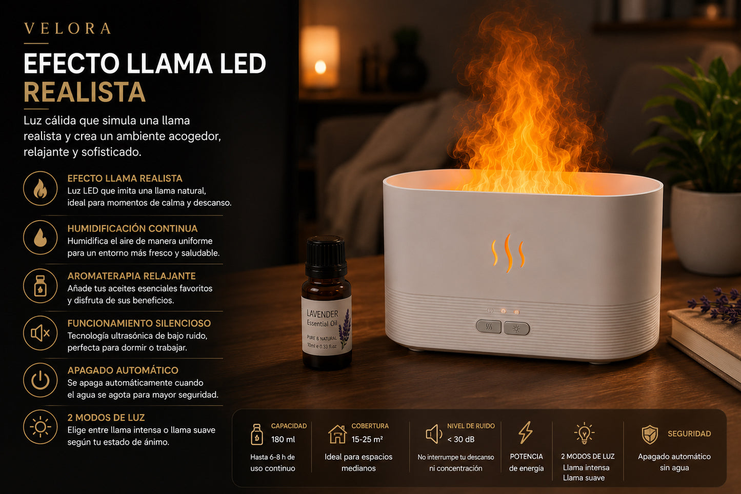 Difusor de Aceites Esenciales LED Humidificador