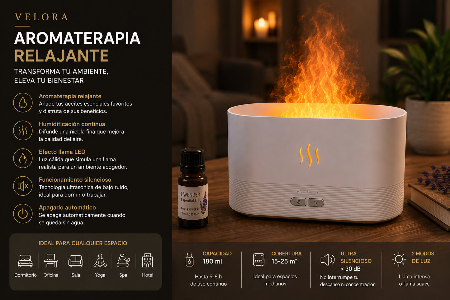 Difusor de Aceites Esenciales LED Humidificador